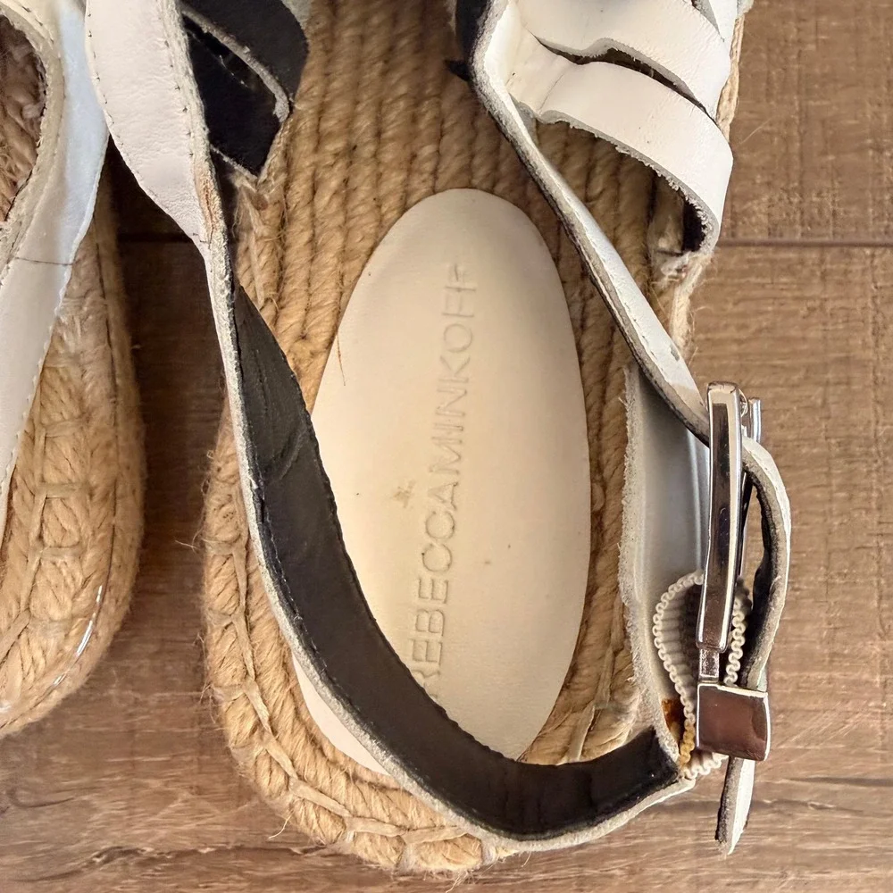 Rebecca Minkoff Espadrille Gabriel Sandal 8.5 White Coastal Woven Leather Boho